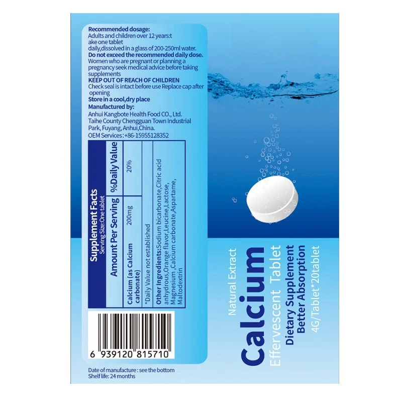 Hot selling Factory wholesale   Calcium effervescent tablet 200mg Calcium effervescent tablets
