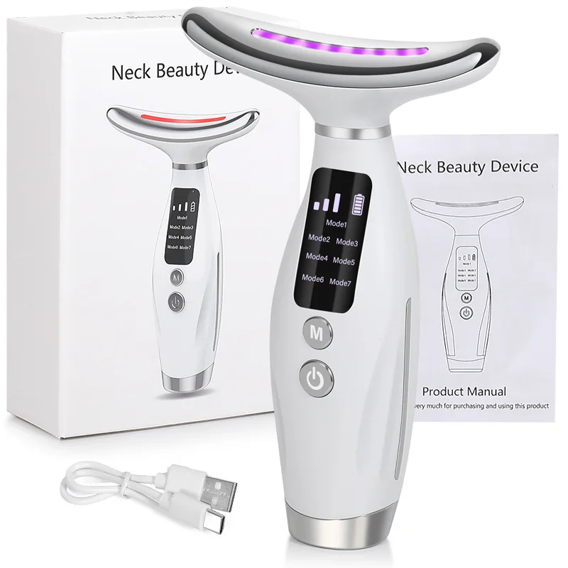 2024  V Line 7 Colors Led Face Lift Device Neck Face Vibration Lifting Massager Anti Wrinkle Skin Massage