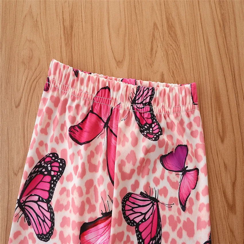2022 Hot Sale Cute Butterfly Print Suit Soft Short Biker Leopard Print Set Match Baby Little girl Shorts Outfits For Kid clothes