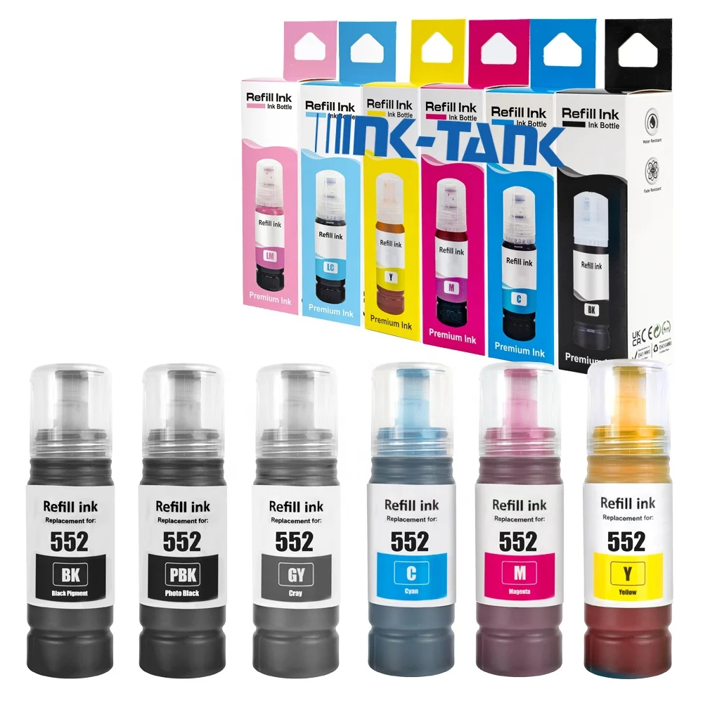 INK-TANK 552 T552 Premium Color Compatible Bulk Bottle Water Based Refill Eco Sublimation Ink for Epson EcoTank ET-8500 ET-8550