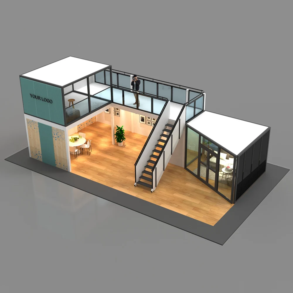 Exhibition Expo Stand  Double Deck Trade Show Story Second Floor 2 Hanging Banner Design Display Shelf Special  Two Level Booth