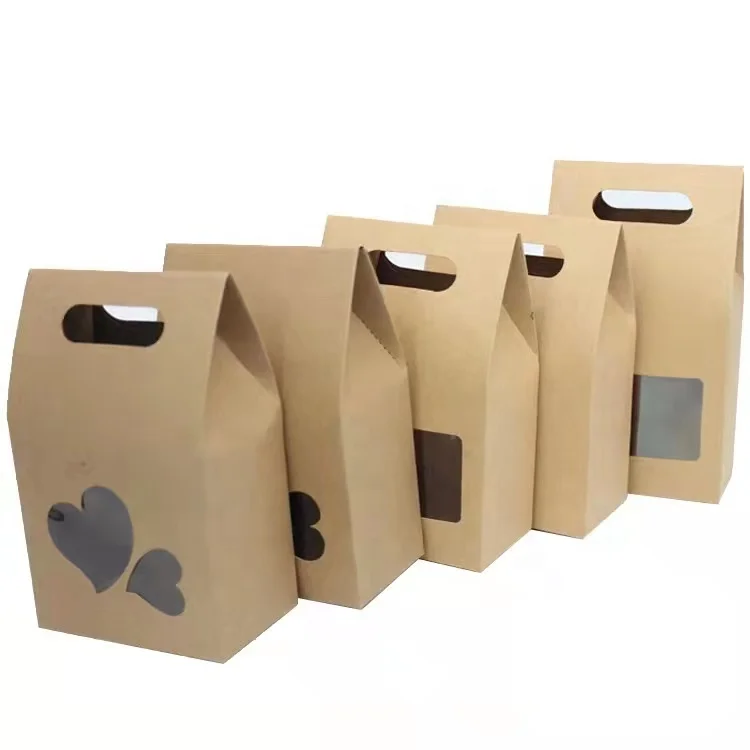 Custom Size Kraft Paper Gift Box with Window Brown Kraft Packaging Boxes Brown Kraft Box for jars snacks socks gift packaging