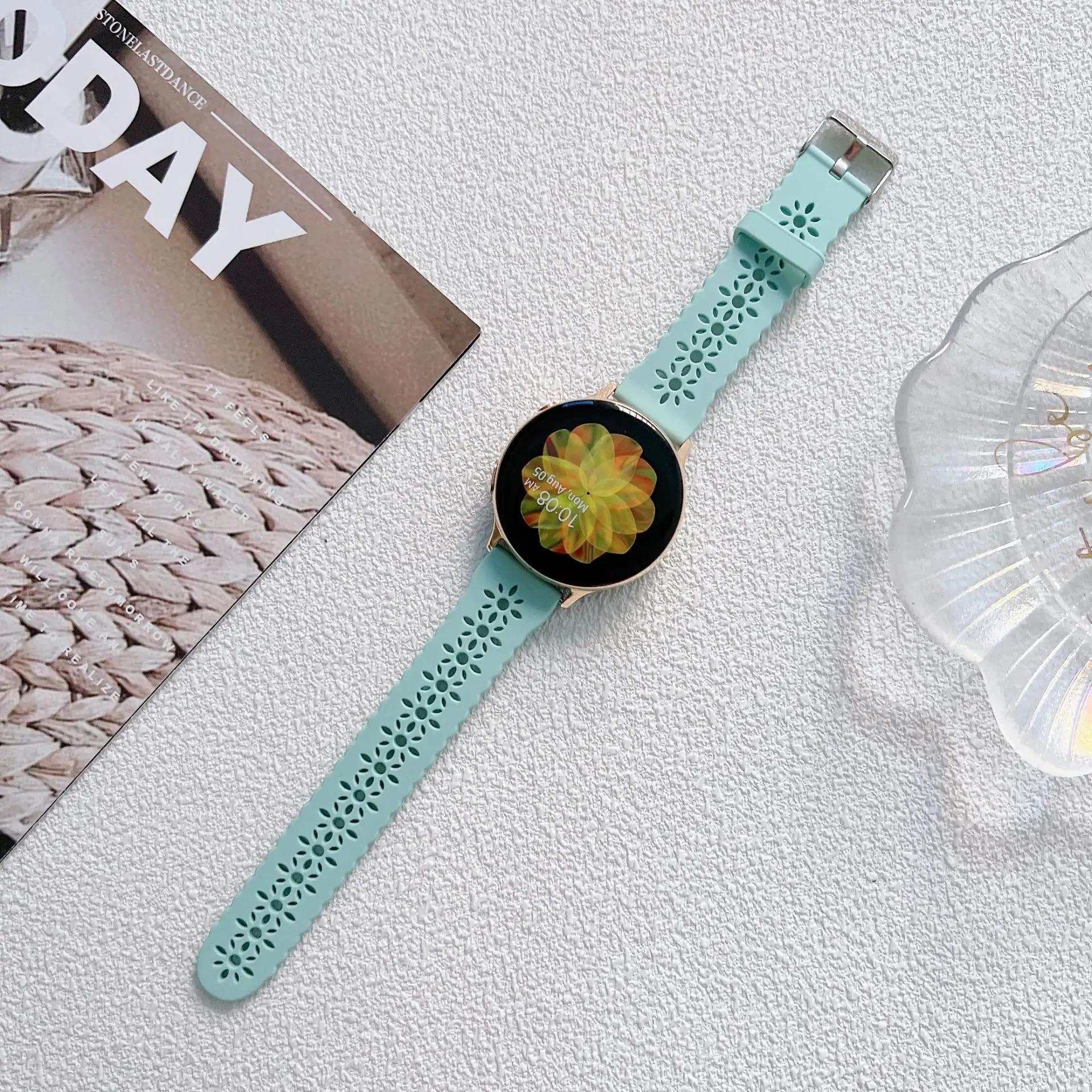 ShanHai 20 22mm Band for Samsung Galaxy 6/5/pro/4/Classic/Active 2 40 44mm Silicone Air hole bracelet For huawei GT 3-2-2e strap