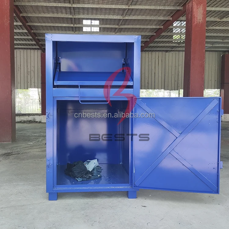 Factory Charity Clothing Donation Box with lock Metal Galvanized Steel Clothes Recycling Bins for sale