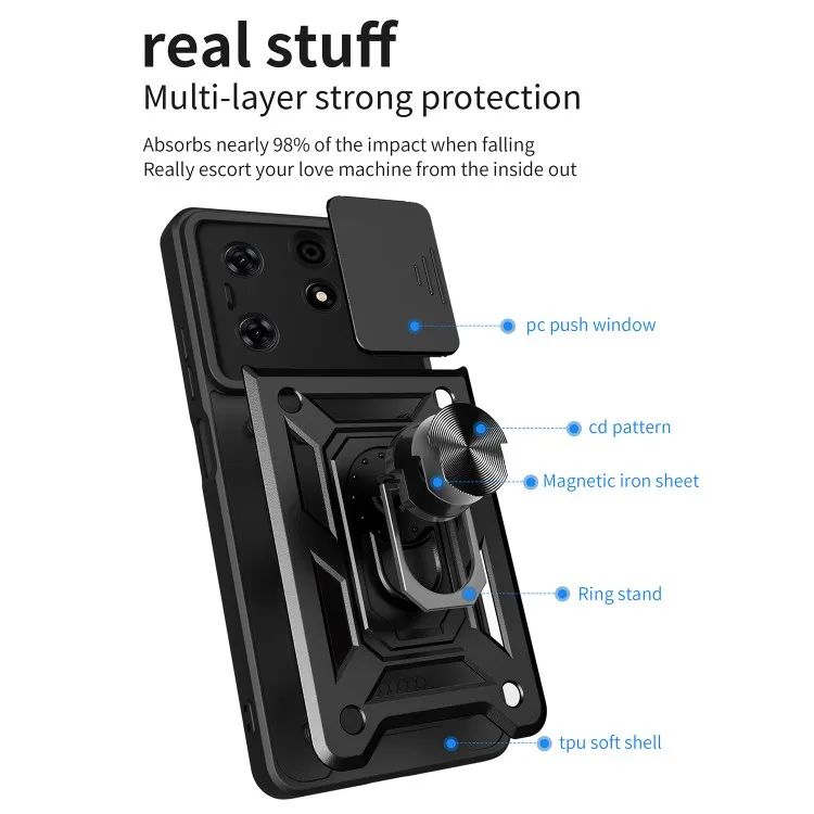 Phone Case PC TPU Anti Scratch for Tecno Spark 10 Pro Slide Lens Protection Kickstand Cover