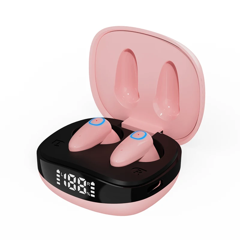 Mini Warless Display Pink Headphone TWS Stereo Touch Earbuds Music Headset BT 5.0 Type-c Bloototh Sleep Wireless Earphone