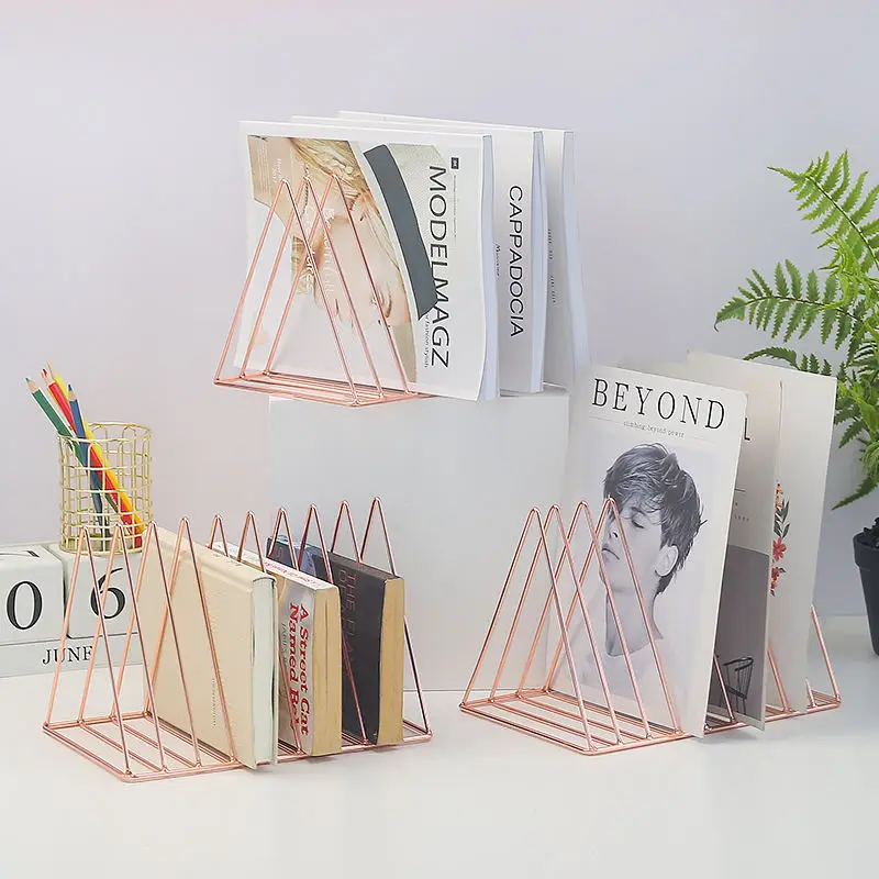 Настольная треугольная книжная полка в скандинавском стиле ins, простой железный книжный конец, офисный журнал, газета, креативный держатель для хранения книг и файлов