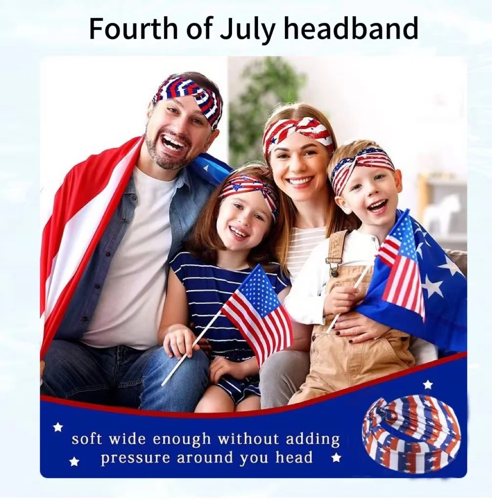 American Flag Independence Day Stretch Headband Vintage Star Party Decoration Sport Sweat Wicked Cross Knot Wide Headband