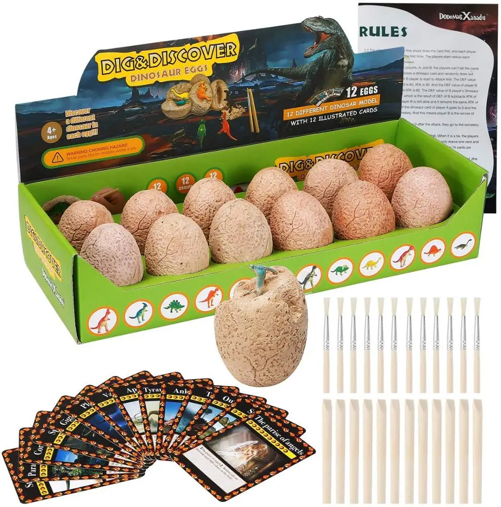 Подарок научный стержень для мальчиков и девочек, распакованные Яйца динозавра, 12 уникальных динозавров, набор для раскопания с 12 милыми динозаврами для детей