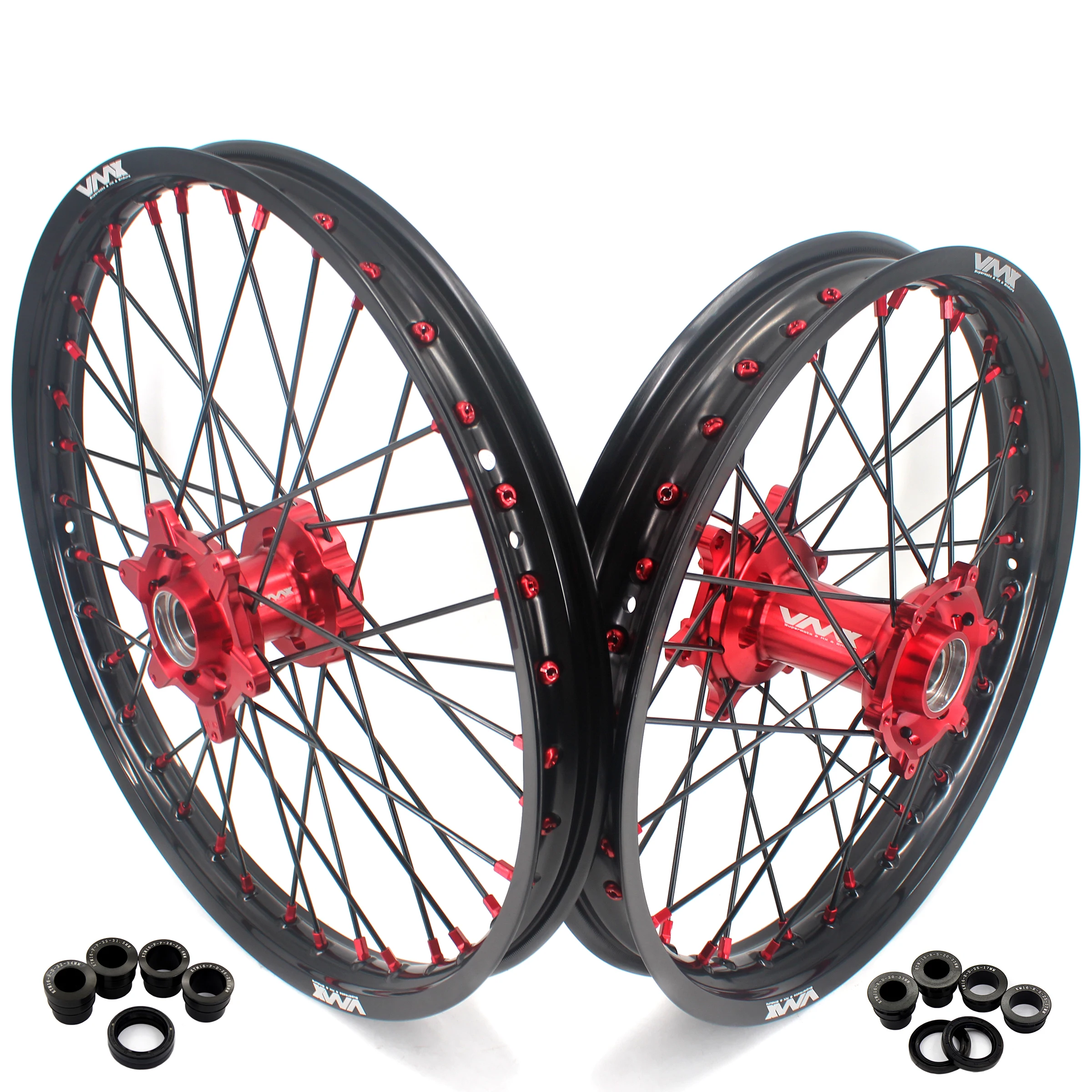 
KKE 21/18 or 21/19 Motorcycle Enduro MX Wheels Compatible with Gas Gas EC 250 300 MC 125 2021 Dirt Bike Red Hub Black Rim 