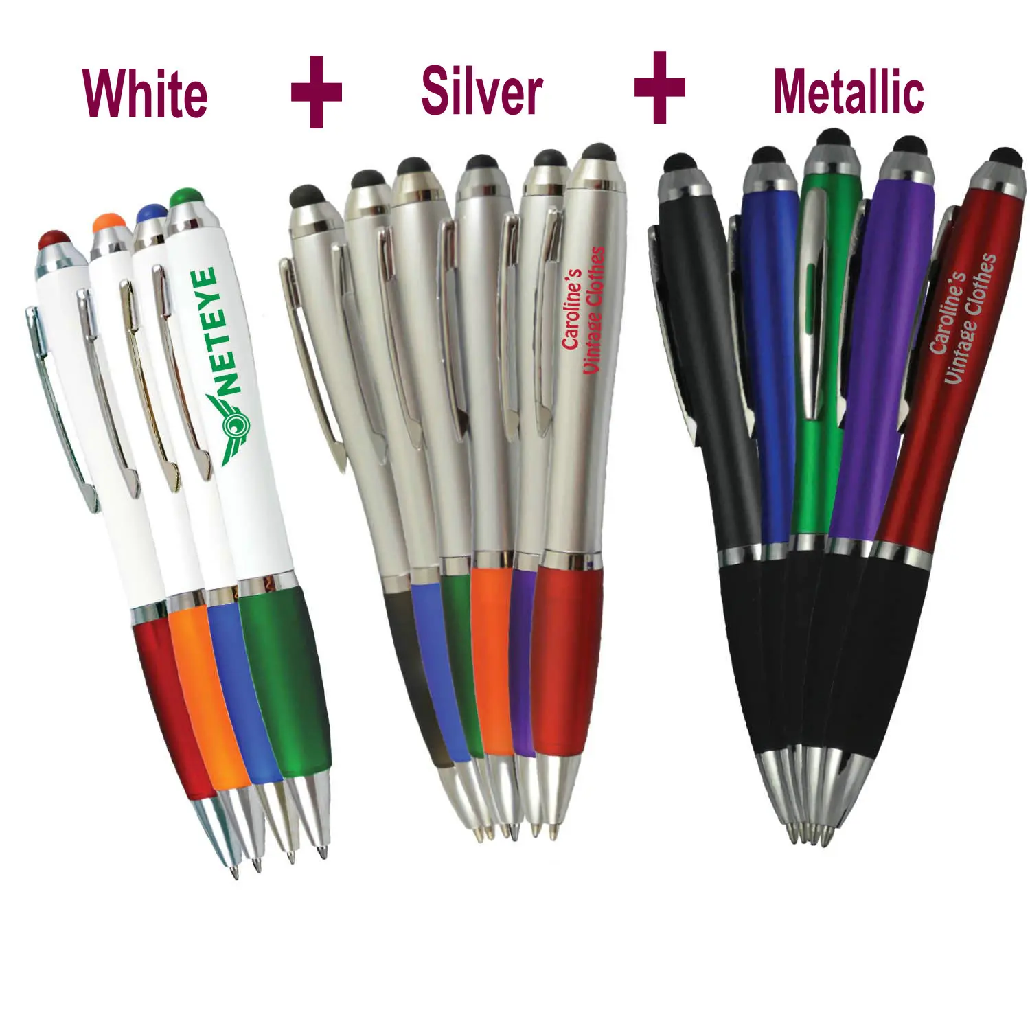 White barrel Twist action Mobile Stylus Touch screen promotional Ball Ballpoint Pen with logo and matching grip colored Stylus