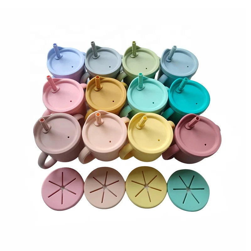 baby bottles 3 in 1 Unbreable leak proof silicone 2 lids covers straw stopper for newborns Silica silicone baby drinking cup