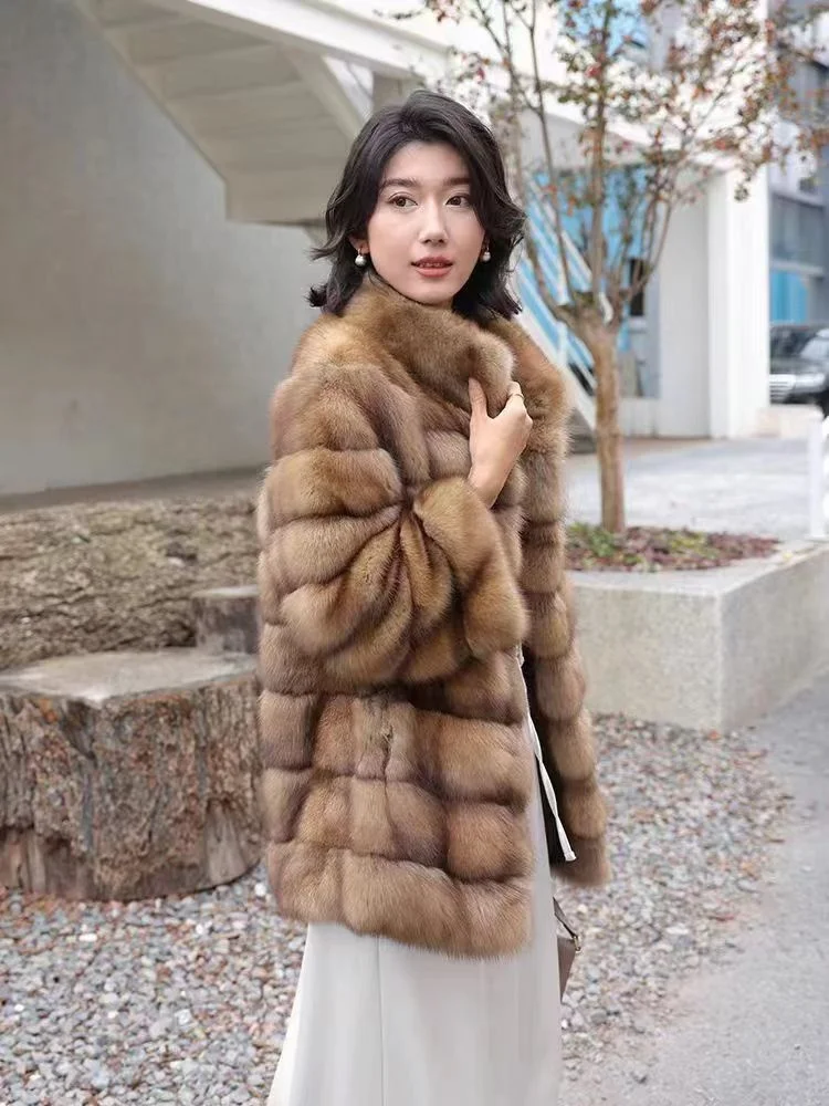 custom Women  Russia  real sable fur   coat   Winter Long 75cm pure natural sable fur overcoat