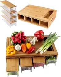 Costom Large Bamboo Cutting Board With Containers For Kitchen Chopping Boards With 4 Compartments with  4 grater