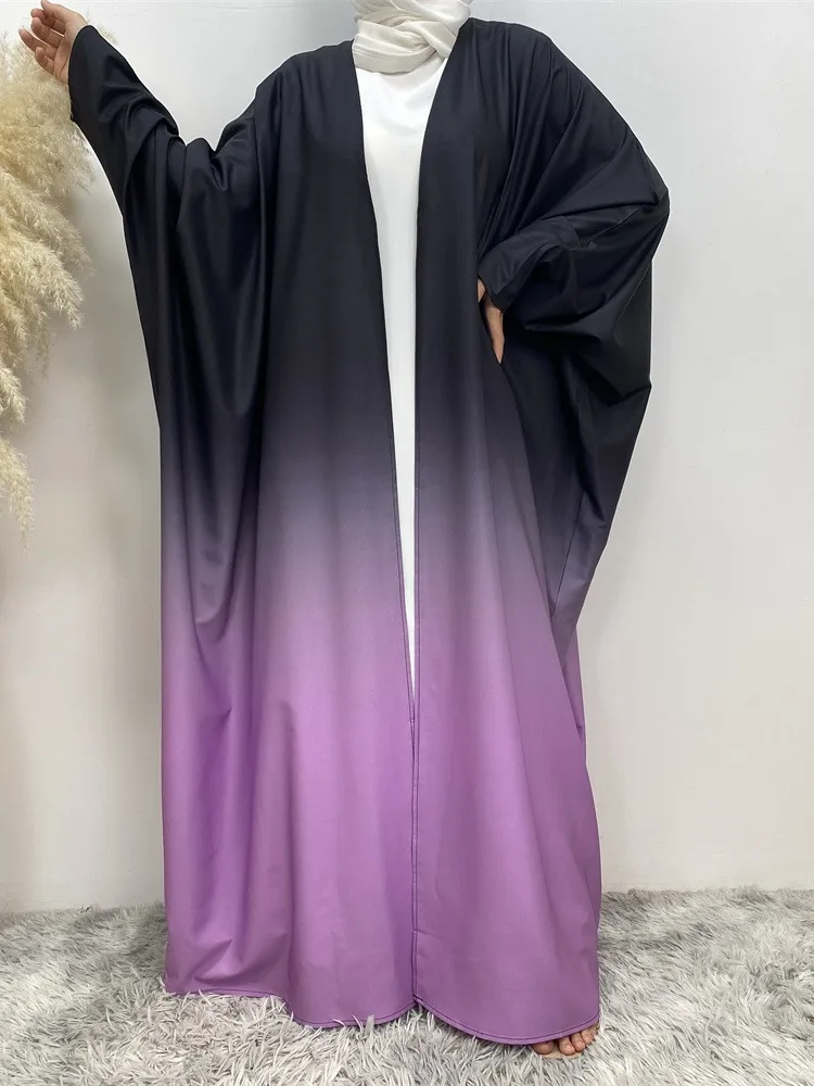 Wholesale stunning gradient Muslim clothing bat sleeves with open front, size 5 loose gradient robe