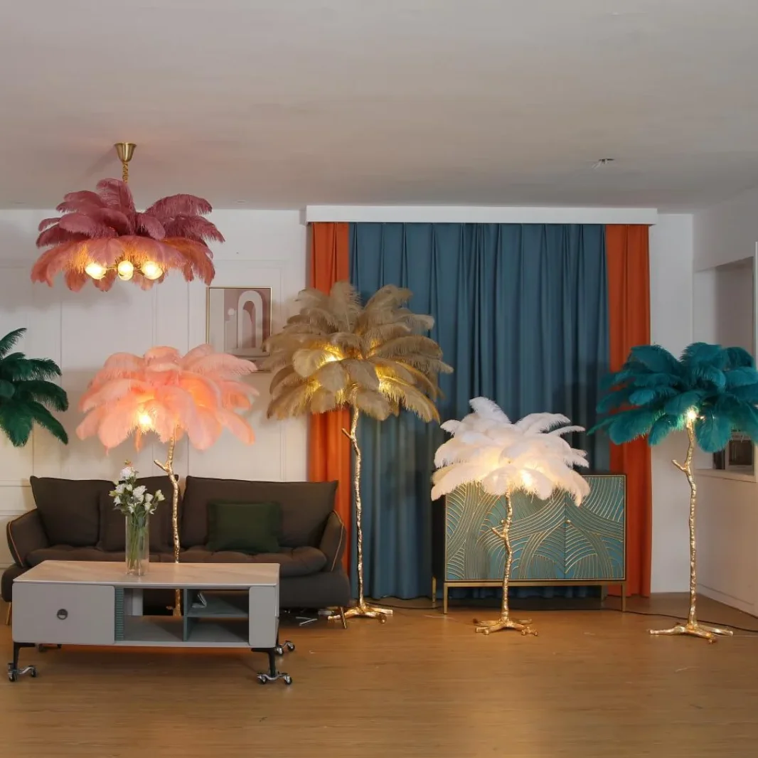 Современные Напольные лампы с перьями Funkyled медные художественные Романтические Светодиодные для гостиной