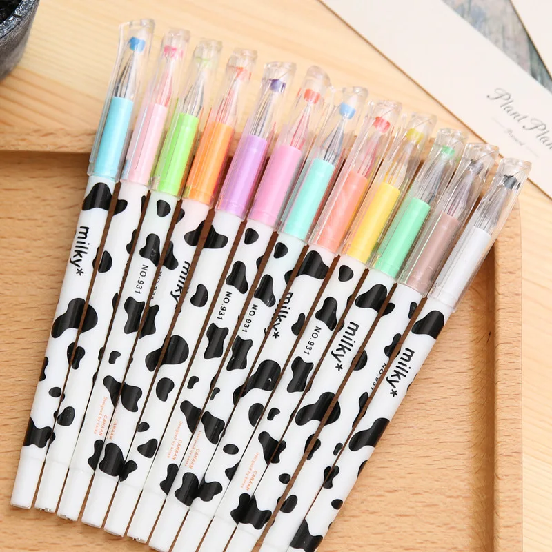 School Gifts cute gel ink Milky cow pens crystal diamond colorful writing pen 12 colors ink refill 0.35mm extra fine gel pens