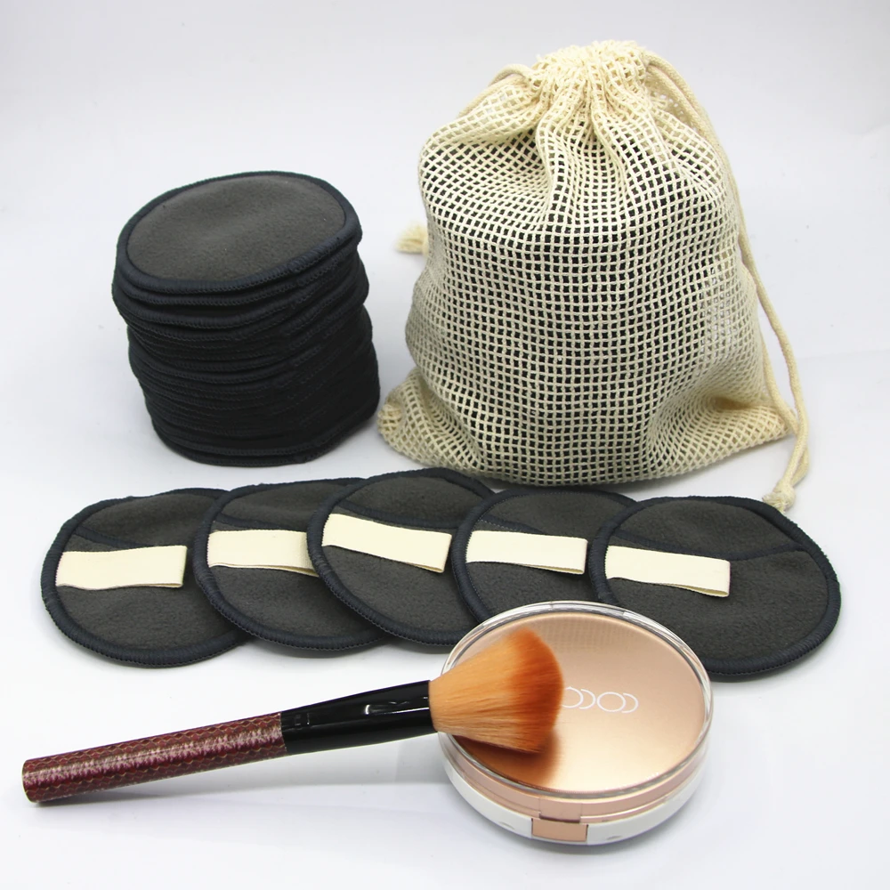 Three layers bamboo charcoal fiber reusable makeup remover pad