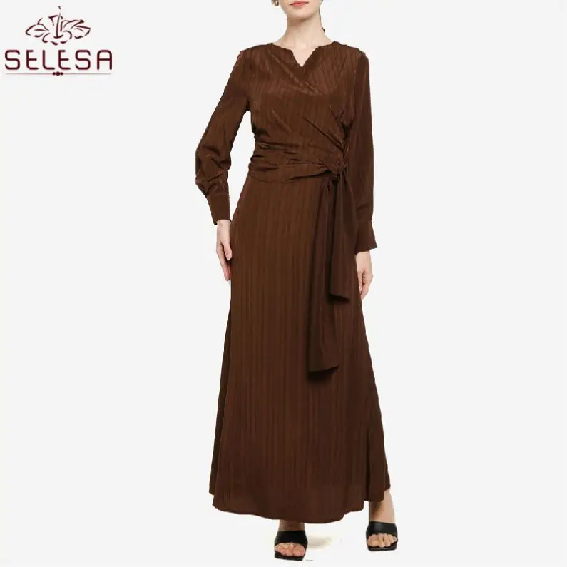 Скромная Классическая малайская женская одежда Kurung с баской из 2 частей Baju в полоску блестками