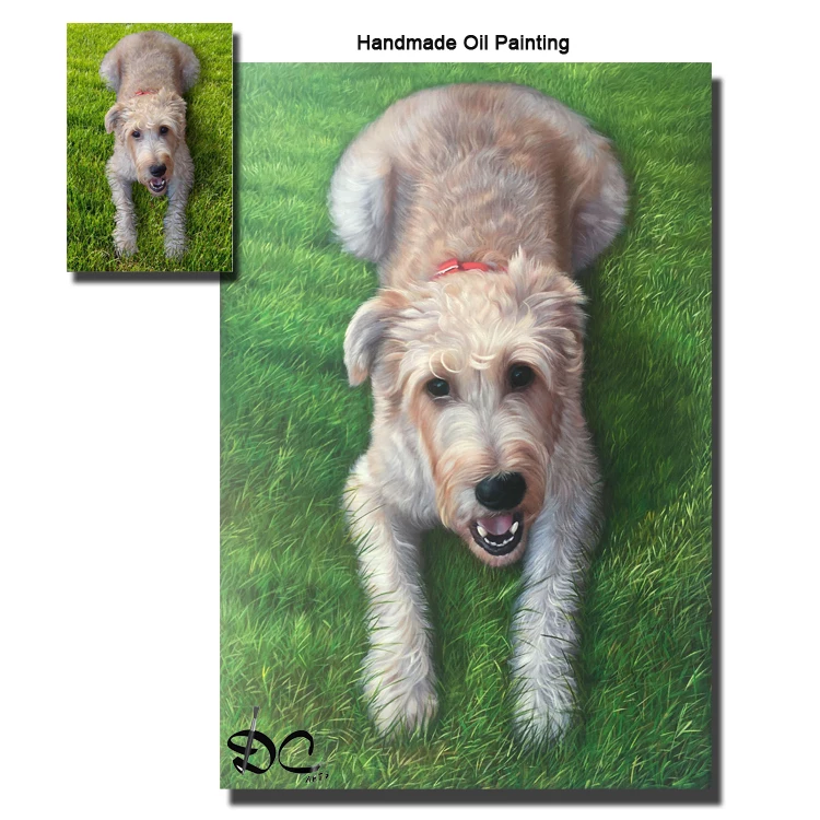 Gift Handmade Canvas Wall Art Custom Pets Dog Oil Painting From Photo