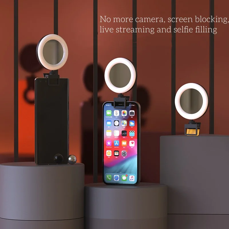 Multi-functional 3 Light Modes Portable Ring Fill Light 360 degrees Adjust Dimmable Mobile Phone Video Lamp