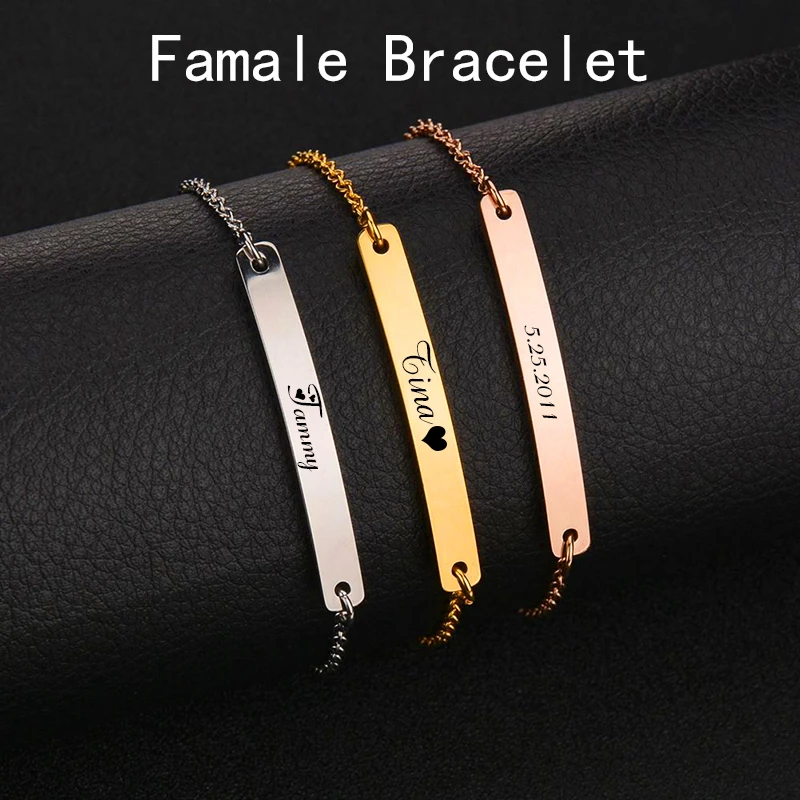 Customize Engrave Name Letter Bracelets For Men Women Stainless Steel Custom Punk Jewelry