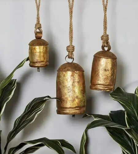 Hand Carved Work Rustic Finished Used for Outdoor Decor Handcrafted Set of 3 Hanging Cow Bells