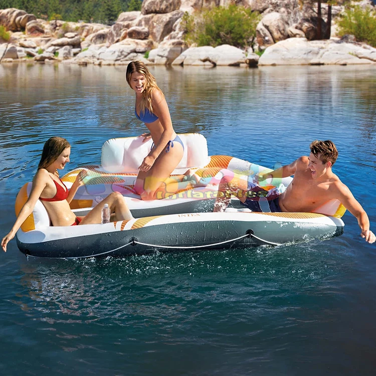 Inflatable water party raft float boat lake pool river island lounge raft inflatable floating island