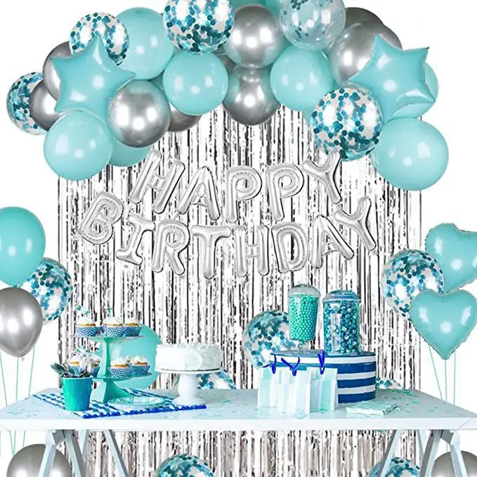  202101 Wholesale Blue silver aluminum latex confetti baby shower Balloon star heart balloon birthday party supplies