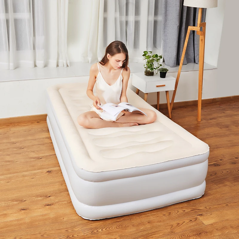 Premium Single Double Raised Air Mattress With Built-in Air Pump Flocked Air Bed For Outdoor and Indoor Use--Factory Price