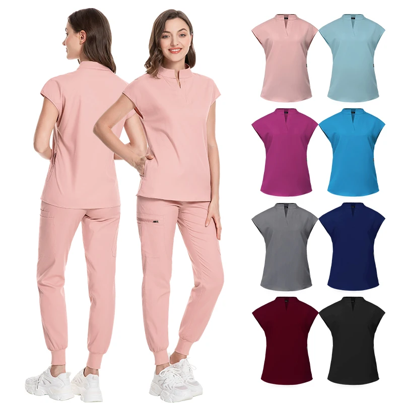 Medical Nursing Scrubs Short Sleeve Tops Pants Designer Medical Natural Stretch Advanced Modern V Neck Scrubs Uniforms Sets