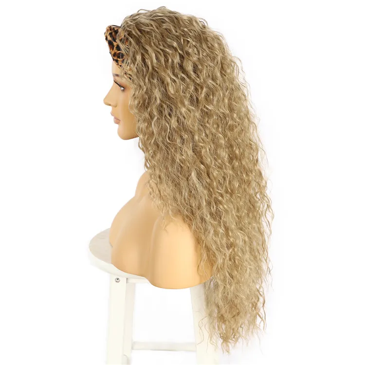 BeautyTown #1624 Afro Women Long Honey Blonde Kinky Curly Headband Synthetic Wig Heat Resistant Wigs for Daily Party Use