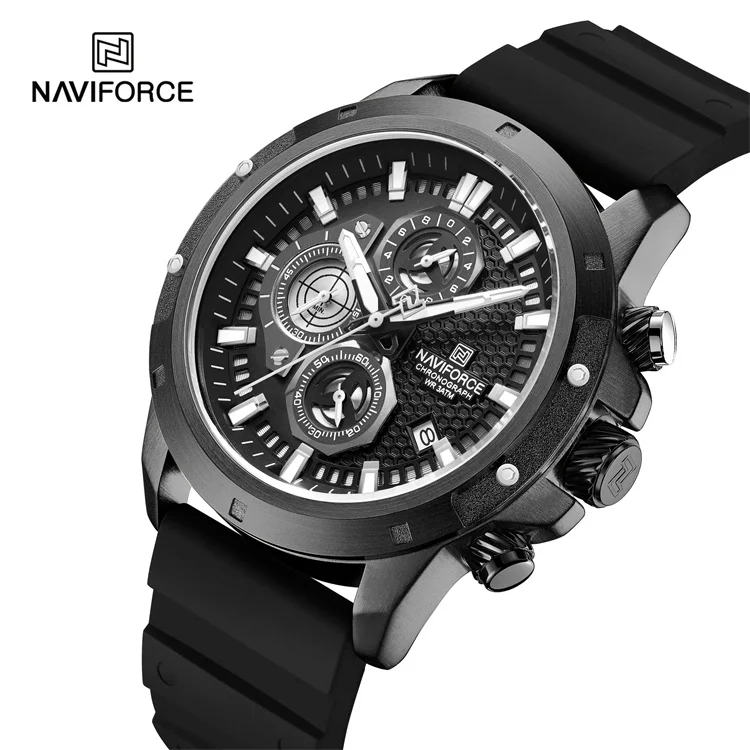 NAVIFORCE 8036 BBB watch mens Business Casual Chronograph OEM LOGO Quartz wristwatch with Fumed Silica strap