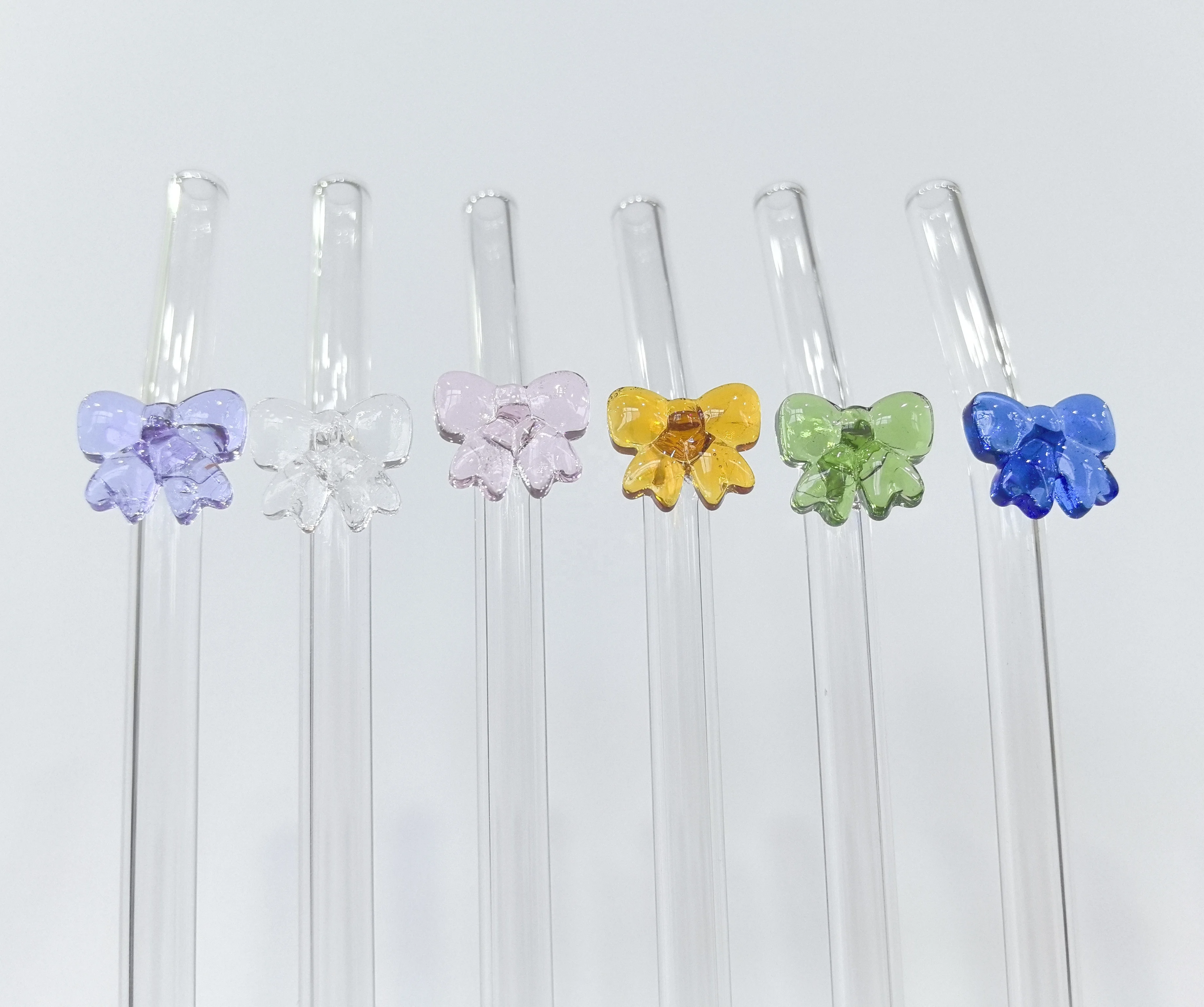 Multi-color Drinking Clear Bent Bow-tie straw Bow Tie Creative High Borosilicate Glass Straw with Design for  bar Accessories