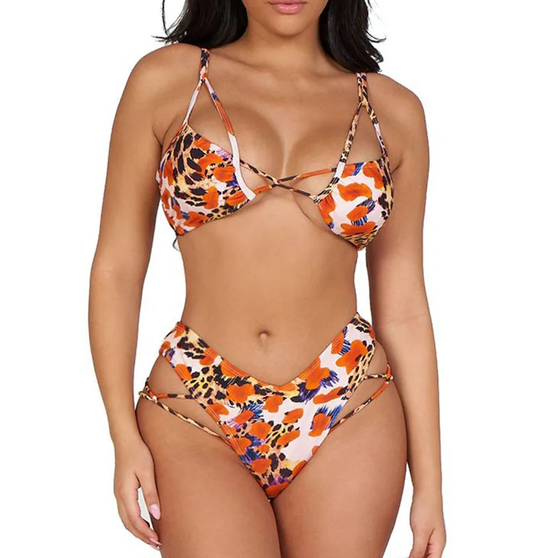 Factory OEM Micro Mini Strappy Bikini Woman Large Breast Push Up Swimwear Floral Print Custom Girls Triangle Swimsuit Supplier