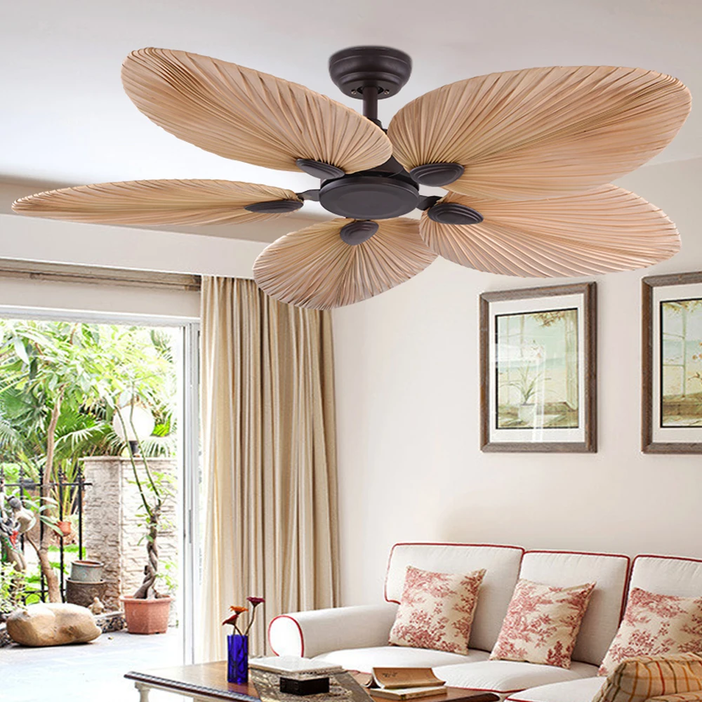 new arrival 52 inch palm-leaf ventilation decorative Crystal Body Led Ceiling Fans with remote control light with fan