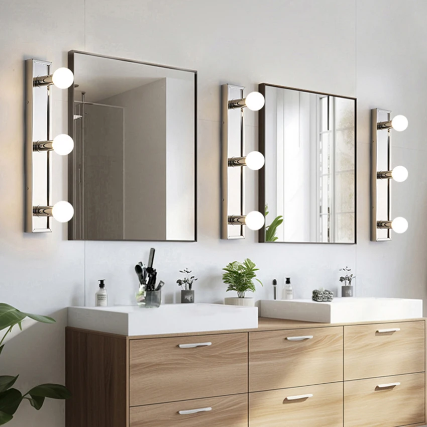 LED Bathroom Vanity Mirror Headlight Moisture-Proof Anti-Fog Lighting Living Room Custom Stainless Steel