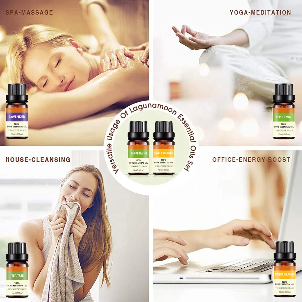 NEW ROAD Hotel Buying Essential Oils Set 4pcs Packaging Custom Gift Boxes 10ml Grapefruit Orange Bergamot Pure Essential Oil