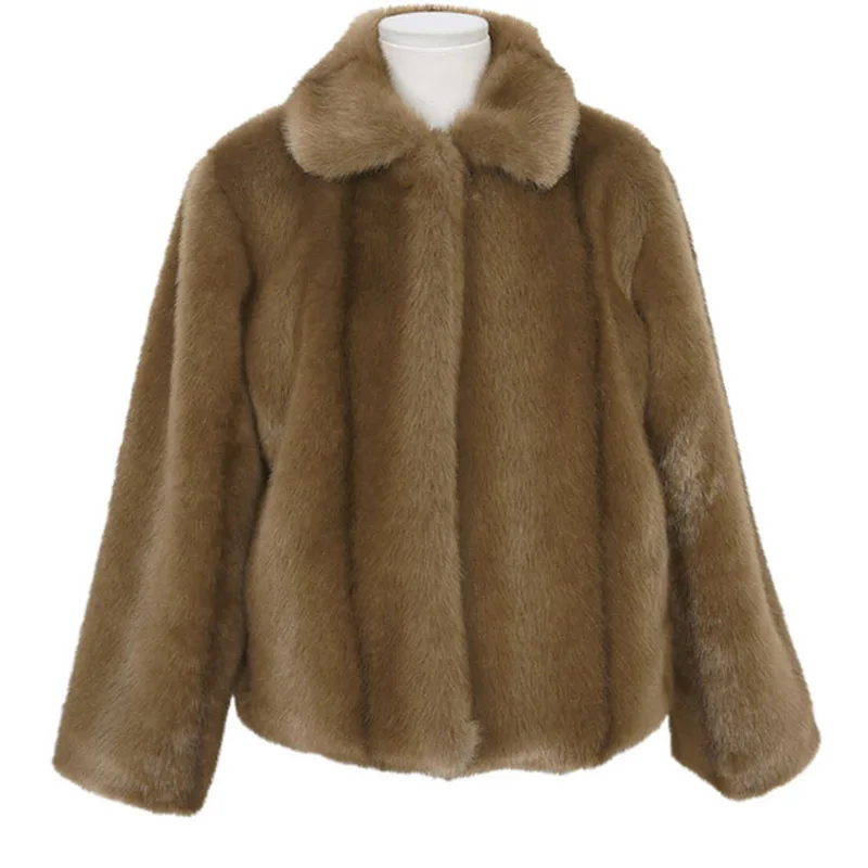 Jtfur Women Fashion Faux Fur Fluffy Plush Fur Jacket Ladies Faux Mink Fur Short Coat
