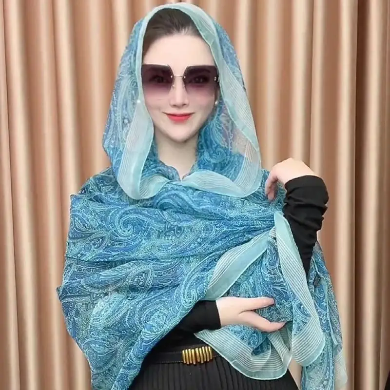 Stylish Wholesale Custom Floral Printing Silk Chiffon Long Scarf High Quality Satin Silk Soft Long Shawl