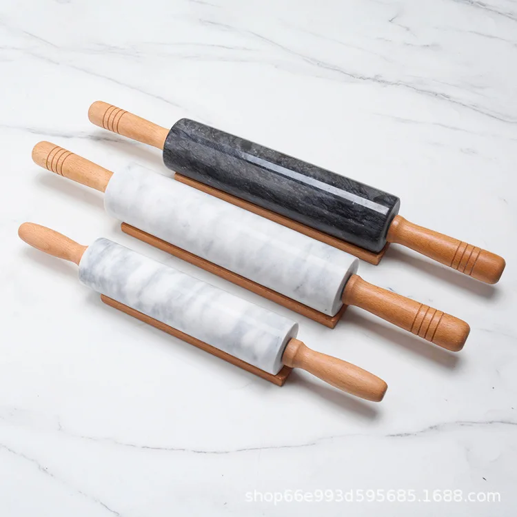 Marble rolling pin Solid wood handle household rolling dumpling skin rolling noodles steamed bun pastry cake pressing tool
