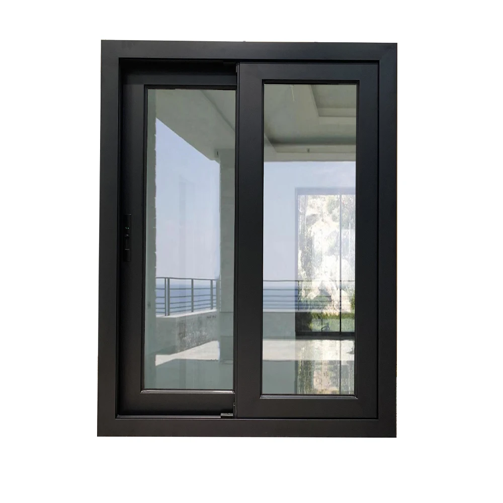 Residential system aluminium sliding windows with tempered glass in black powder coated
