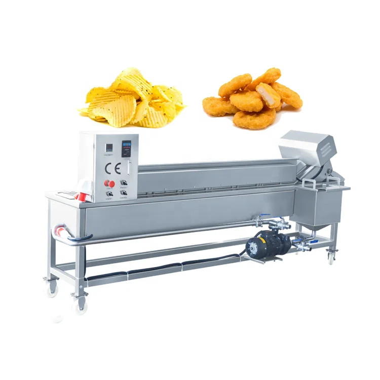 Small belt conveyor continuous frying machine potato chips frying production line doughnut continuous belt fryer