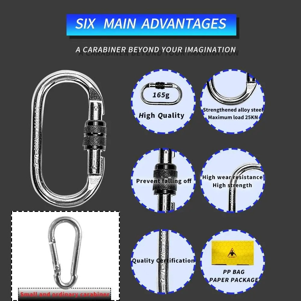Heavy Duty Carabiner Clip,Multipurpose for Rigging, Ropes, Hammocks  25kn=5600lbs