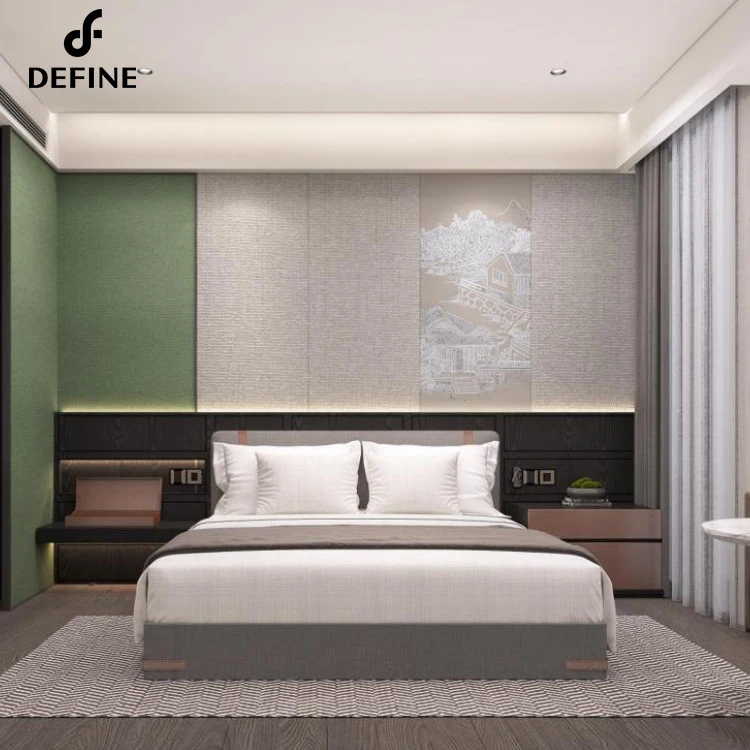 Foshan Supplier  5 Star Project Hotel Room Furniture Sets Luxury Modern Apartment Hotel Furniture Double Bed Bedroom Sets