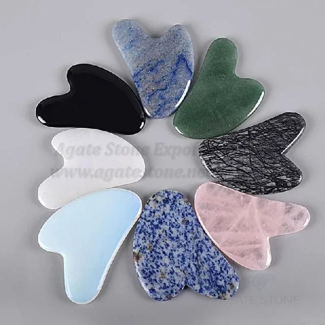 Jade Gua Sha Rose Quartz Gua Sha Amethyst Gua Sha Black Obsidian Tiger Eye Opalite Green Aventurine Stone  Facial Tool