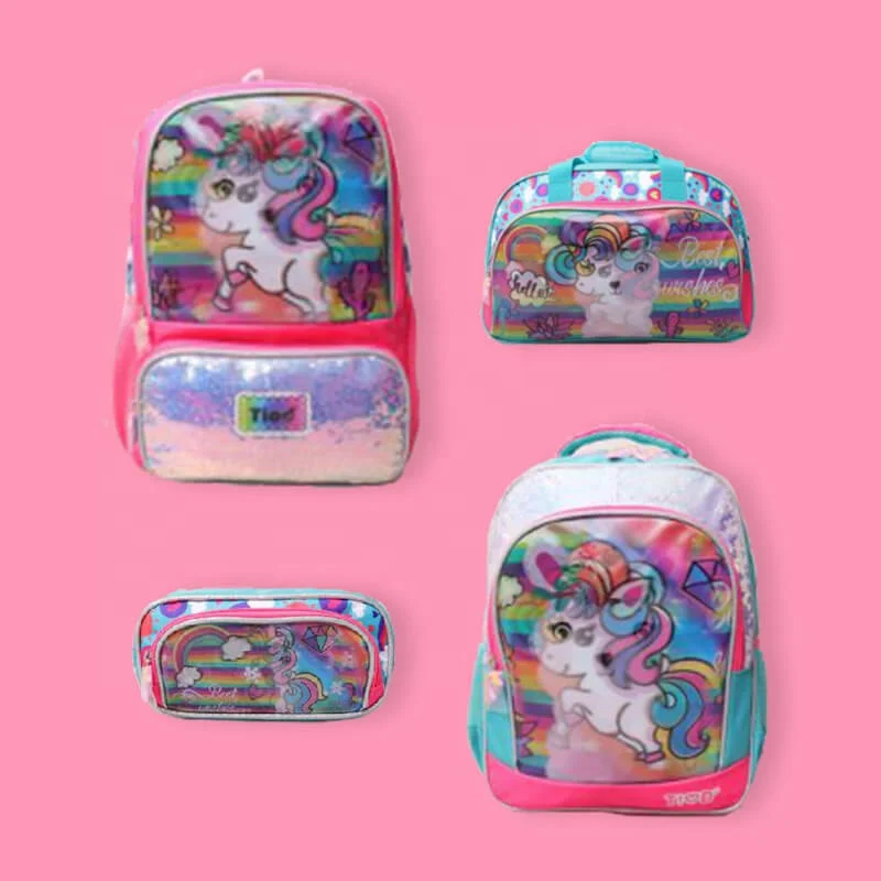 Primary Cartoon Cute Unicorn Teenage Girls Pen Bag Lunch Box School Bags Kids Backpack Sets