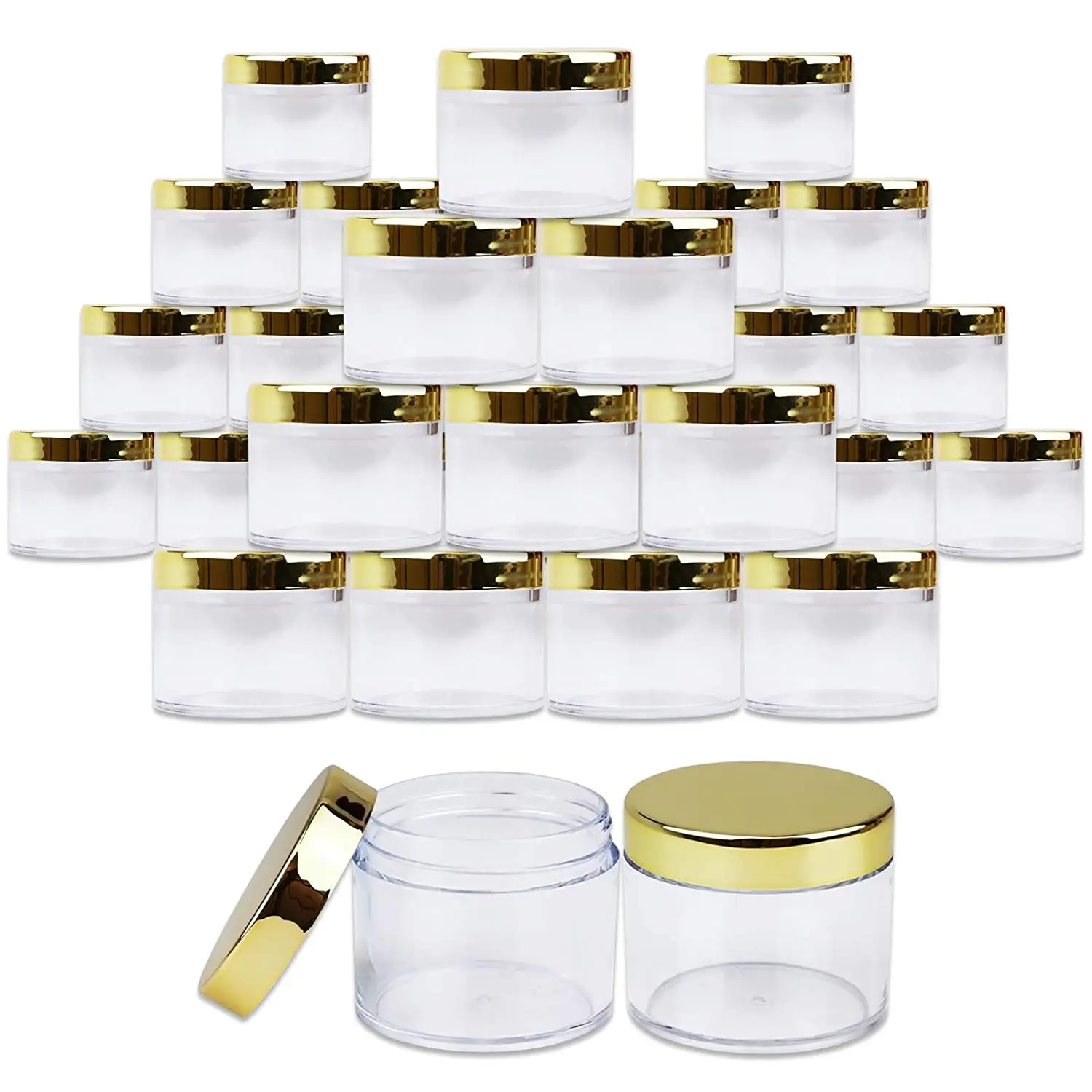 2 oz 60 ML Thick Wall Round Clear Plastic LEAK PROOF Jars Container with GOLD Lids for Cosmetic