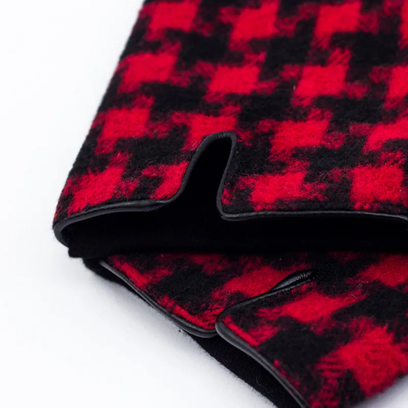 2022 New Women Fashion Houndstooth Pattern Woolen Gloves For Adults Winter Outdoor Warm Thicken Christmas Touchscreen Gloves