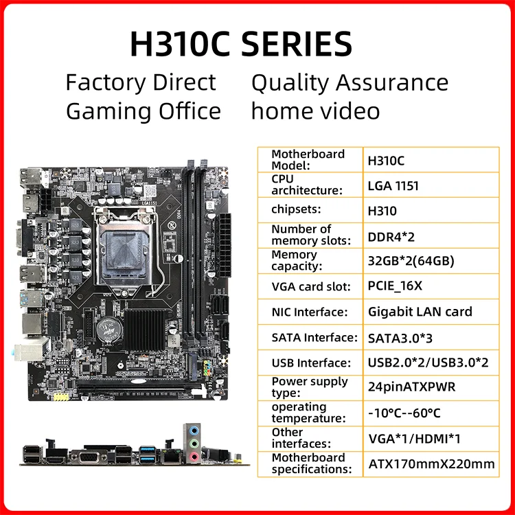 Tecmiyo H310 Motherboard Support Intel 6,7,8,9 Generation Lga1151 Series Cpu 6*com Thin Mini-itx